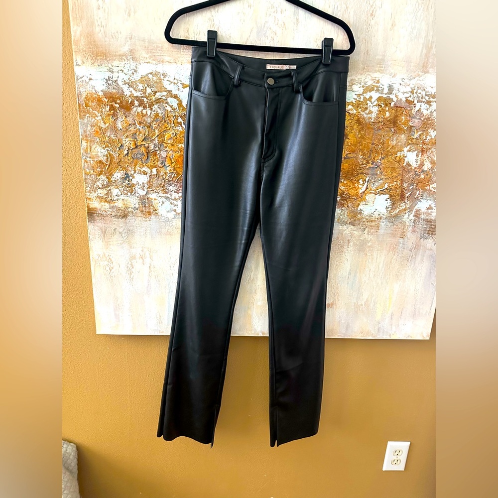 ESQUALO Black Faux Leather Trousers
